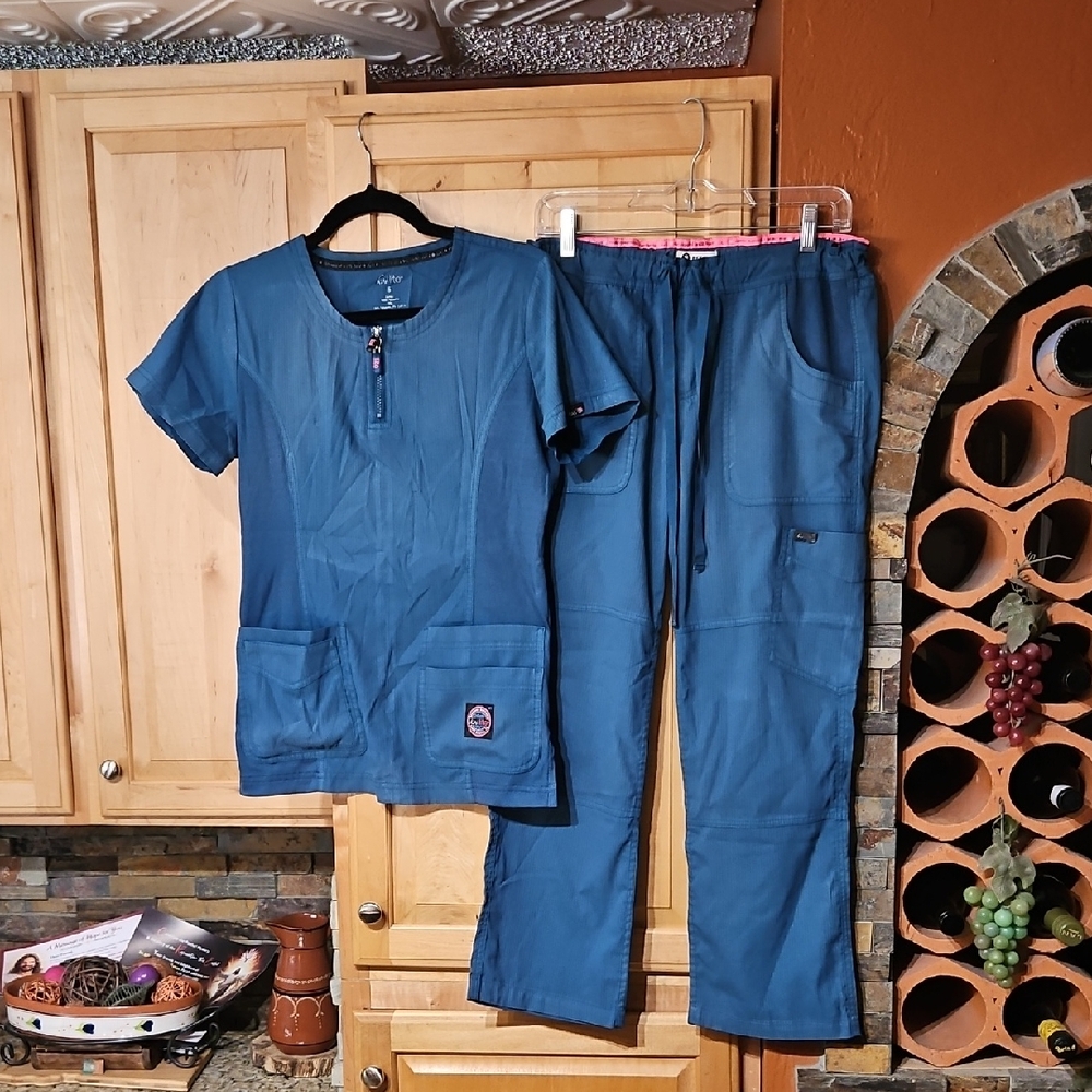 koi Teal Blue Scrub Top and Pants Set